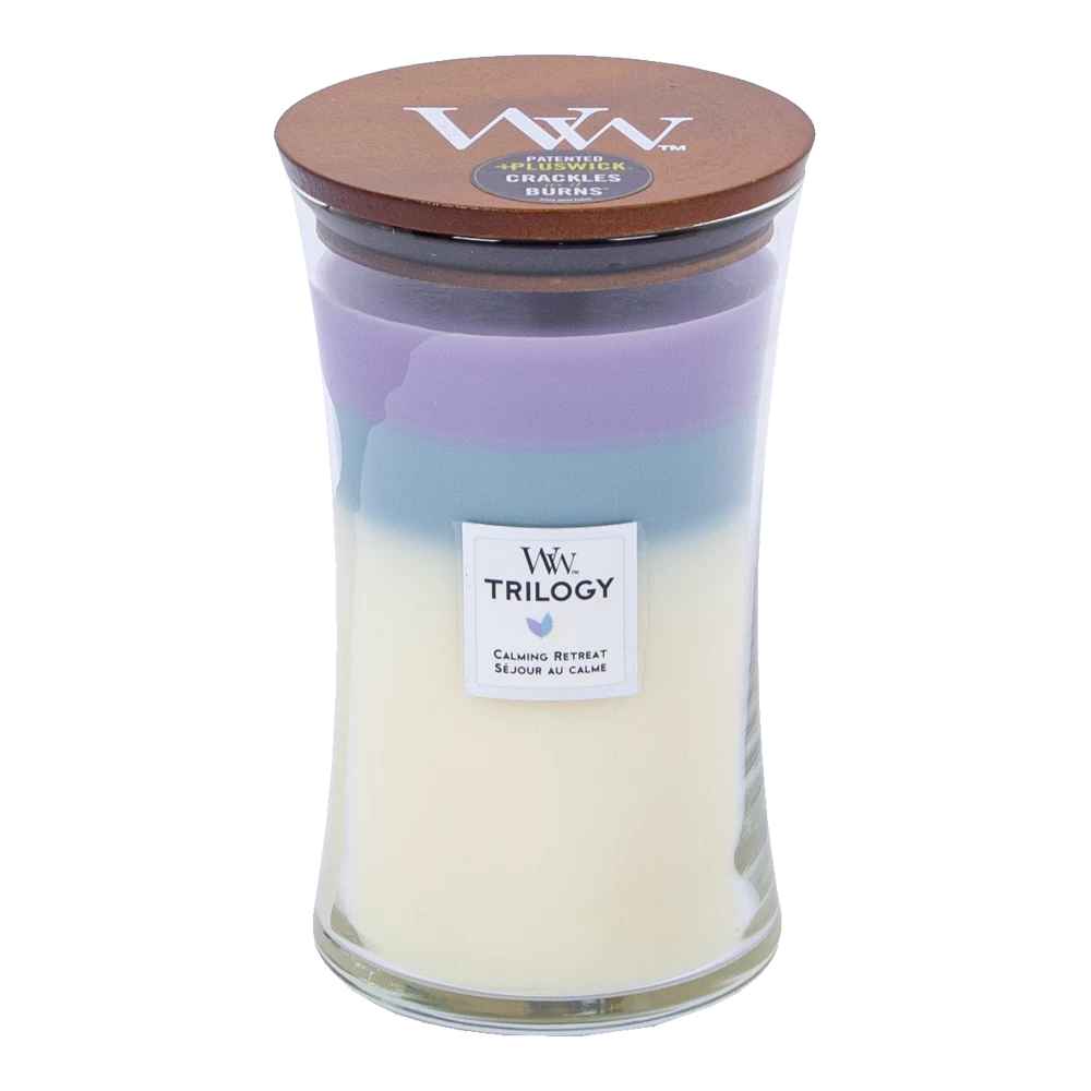 Woodwick Trilogy Calming Retreat Large Candle - Geurkaars 3 Woodwick Trilogy Calming Retreat Large Candle - Geurkaars