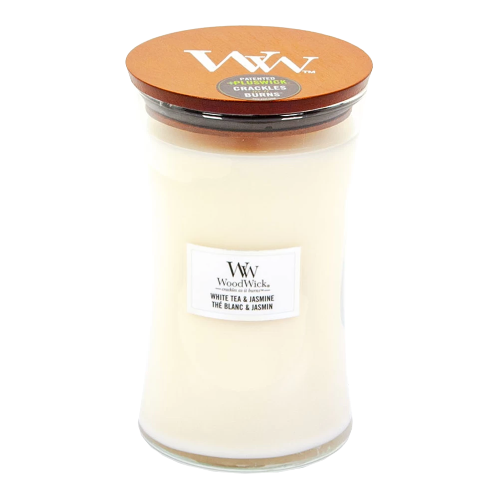 Woodwick White Tea & Jasmine Large Candle - Geurkaars 3 Woodwick White Tea & Jasmine Large Candle - Geurkaars
